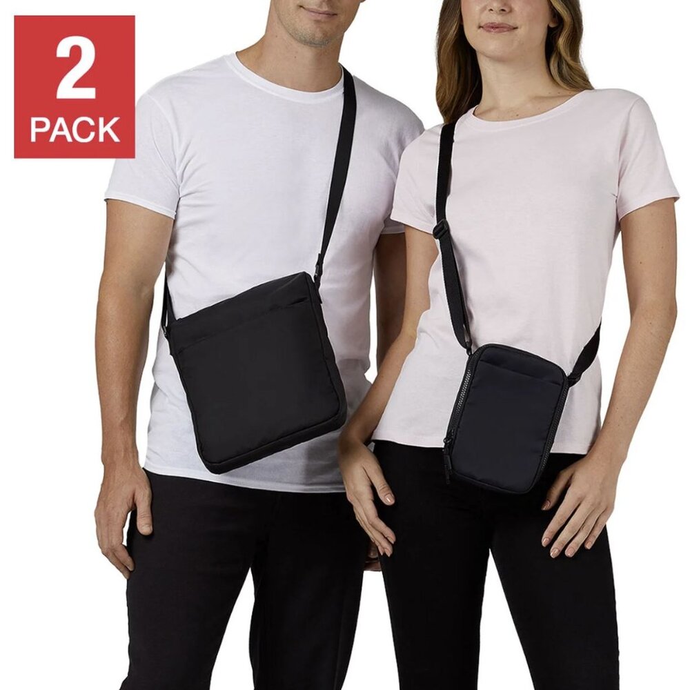 32 Degrees Men Unisex Women Crossbody Bag Black 2 pack 2 Different Sizes